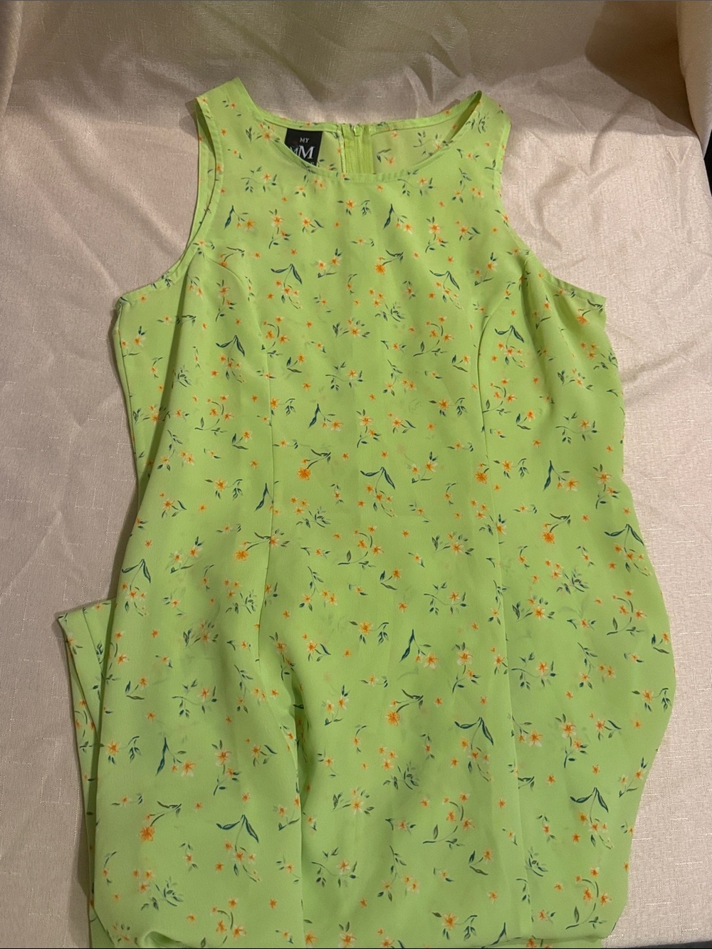 Bright Lime Green Floral Sleeveless Dress